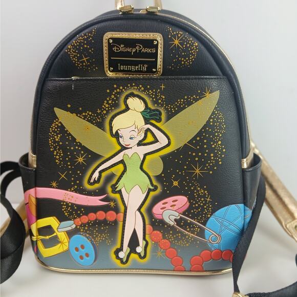 Disney Parks Loungefly Tinkerbell Mini Backpack Black Gold main image 9